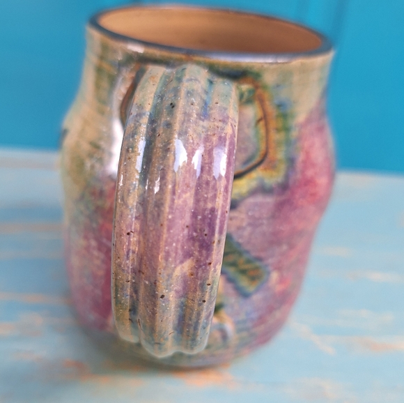 Blue Iris Pottery Clay Handmade Mug Glazed Color Swirl Signed by Artist Cup - Picture 7 of 16